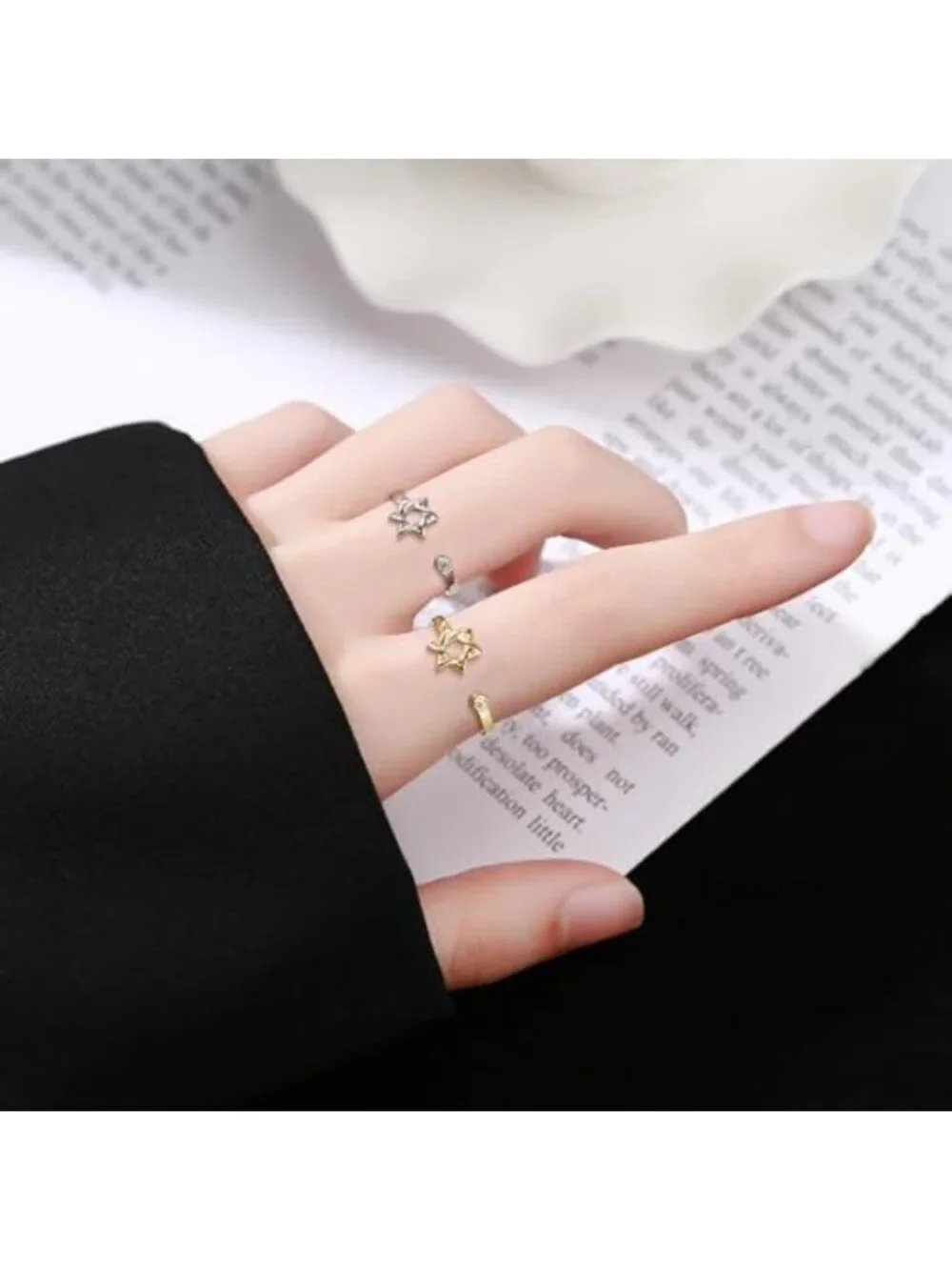 Gold Plated Star of David Zircon Adjustable Ring